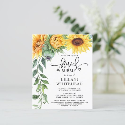 Budget Sunflower Brunch en Bubble Vrijgezellenfees (Staand voorkant)