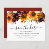 Budget Sunflower Burgundy Floral Save the Date (Voorkant / Achterkant)