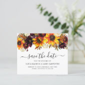 Budget Sunflower Burgundy Floral Save the Date (Staand voorkant)