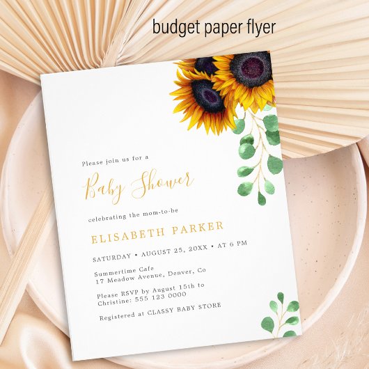 Budget sunflower eucalyptus baby shower-uitnodigin flyer