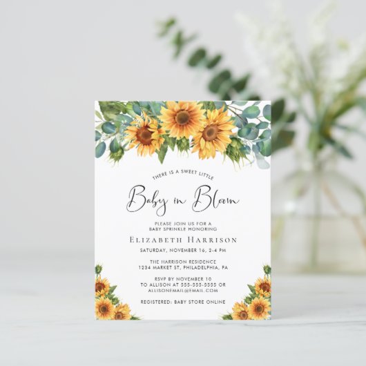 Budget Sunflower Eucalyptus Baby Sprinkle Invite (Staand voorkant)