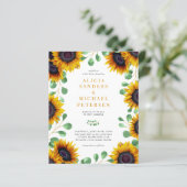 Budget sunflower eucalyptus bruiloft-uitnodiging (Staand voorkant)