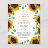 Budget sunflower eucalyptus bruiloft-uitnodiging (Voorkant)