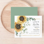 Budget Sunflower Eucalyptus Floral Save the Date<br><div class="desc">Creëer een moderne zonnebloem-bloem bespaart de date-budgetkaart met deze leuke sjabloon met een prachtig rustige florale bouquet,  geometrisch goudeffect-lijst,  met moderne eenvoudige typografie. TIP: Overeenkomende trouwsuite-kaarten zoals RSVP,  trouwprogramma's,  banners,  tapestry,  cadeaubonnen,  labels,  borden en andere bruiloft-keepsakes en -godies zijn beschikbaar in het collectie hieronder met dit ontwerp.</div>