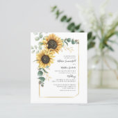 Budget Sunflower Eucalyptus Floral Wedding Invite (Staand voorkant)