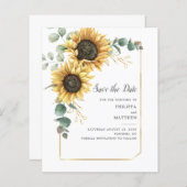 Budget Sunflower Eucalyptus Greenery Save the Date (Voorkant / Achterkant)
