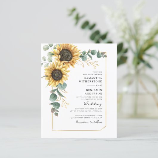 Budget Sunflower Eucalyptus QR Code Weddenschap Ui (Staand voorkant)