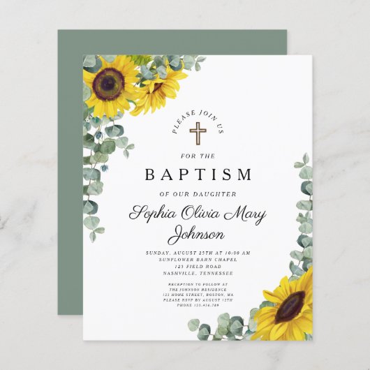 Budget Sunflower Eucalyptus Religieuze Baptisme (Voorkant / Achterkant)