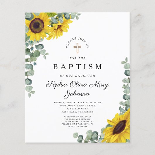 Budget Sunflower Eucalyptus Religieuze Baptisme (Voorkant)