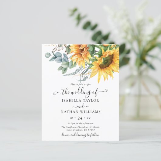 Budget Sunflower Eucalyptus Weddenschap (Staand voorkant)