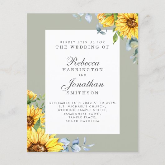 Budget Sunflower Eucalyptus Weddenschap (Voorkant)