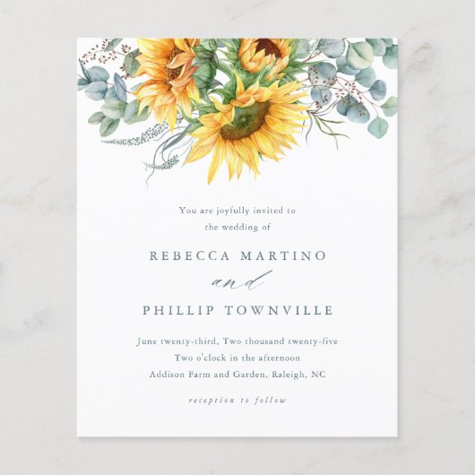 Budget Sunflower Eucalyptus Weddenschap (Voorkant)