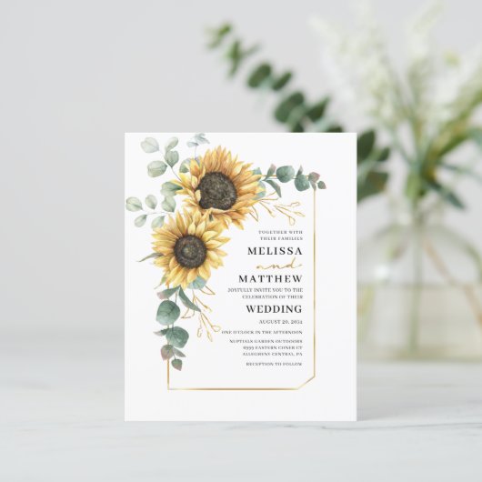 Budget Sunflower Eucalyptus Wedding Invitation (Staand voorkant)
