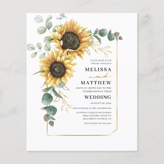Budget Sunflower Eucalyptus Wedding Invitation (Voorkant)
