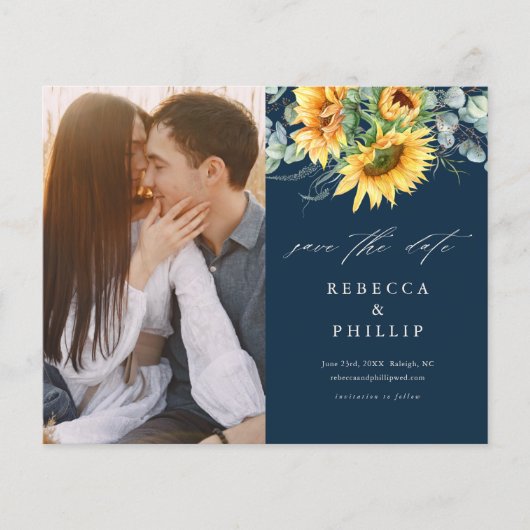 Budget Sunflower Eucalyptus Wedding Save the Date (Voorkant)