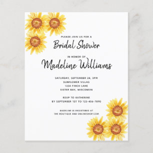 Budget Sunflower Floral Bridal Shower Invitation