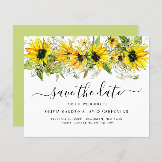 Budget Sunflower Floral Fall Wedding Save the Date (Voorkant / Achterkant)