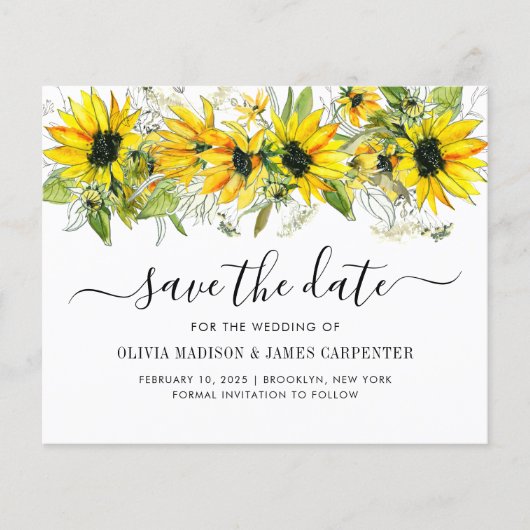 Budget Sunflower Floral Fall Wedding Save the Date (Voorkant)