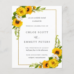 Budget Sunflower Floral Rustic Wedding Invitation