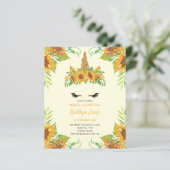 BUDGET Sunflower Floral Unicorn gele uitnodiging (Staand voorkant)