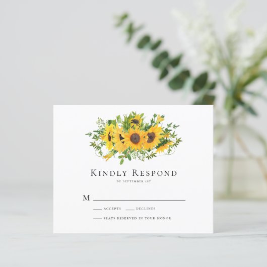 BUDGET Sunflower Floral Wedding RSVP Kaart (Staand voorkant)