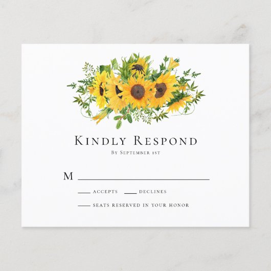 BUDGET Sunflower Floral Wedding RSVP Kaart (Voorkant)