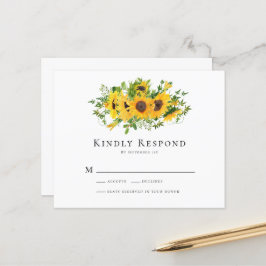 BUDGET Sunflower Floral Wedding RSVP Kaart