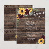 Budget Sunflower Floral Wood Baby shower Invite (Voorkant / Achterkant)