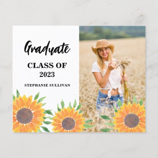 Budget Sunflower Foto Afstuderen Aankondiging (Voorkant)