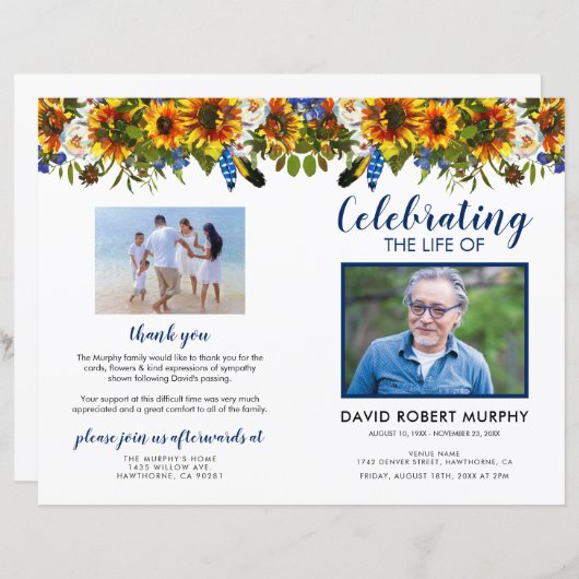 Budget Sunflower Funeral Programme (Voorkant / Achterkant)