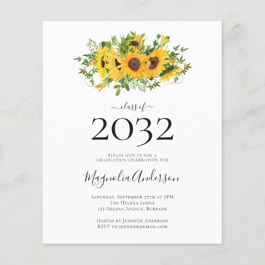 Budget Sunflower Graduation Party Invitation (Voorkant)