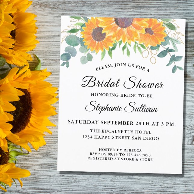 Budget Sunflower Greenery Bridal Shower Invitation (Creator heeft geüpload)