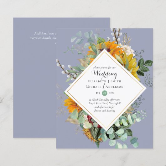 Budget Sunflower Greenery Wedding Invites (Voorkant / Achterkant)