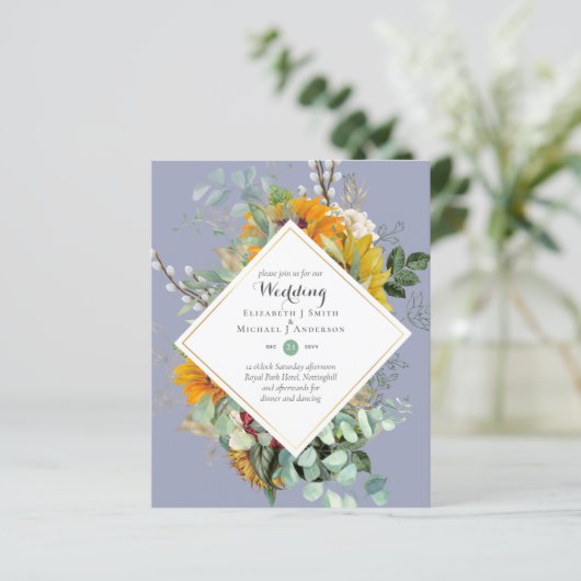Budget Sunflower Greenery Wedding Invites (Staand voorkant)