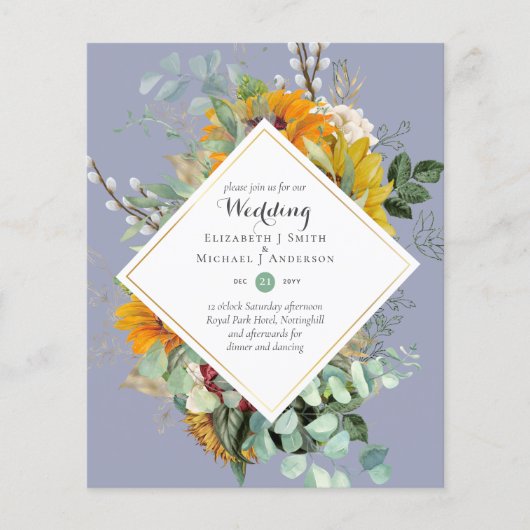 Budget Sunflower Greenery Wedding Invites (Voorkant)