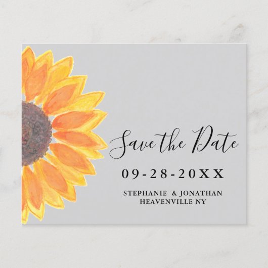Budget Sunflower Grey Wedding Save the Date Kaart (Voorkant)