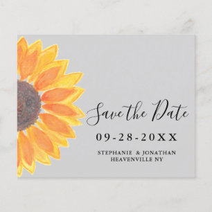 Budget Sunflower Grey Wedding Save the Date Kaart