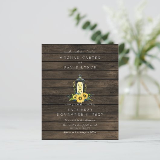Budget Sunflower Lantern Wedding Invitation (Staand voorkant)