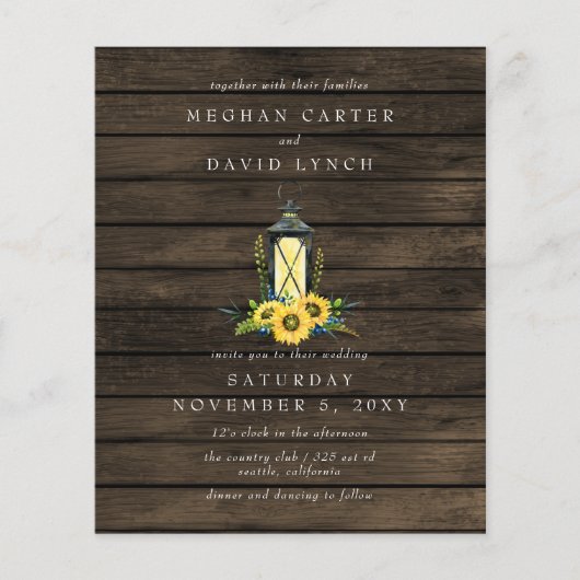 Budget Sunflower Lantern Wedding Invitation (Voorkant)