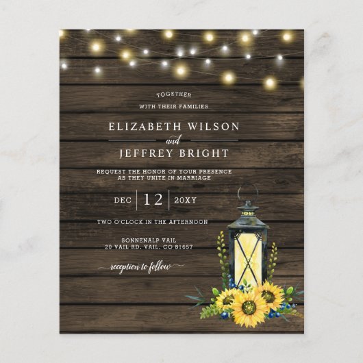 Budget Sunflower Lantern Wedding Invitation (Voorkant)