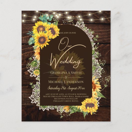 BUDGET Sunflower Lights Lace Wedding INVITE (Voorkant)