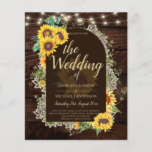 BUDGET Sunflower Lights Lace Wedding INVITE (Voorkant)