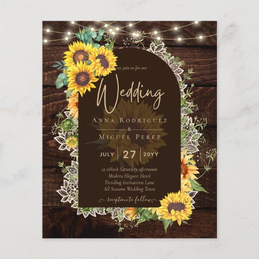 BUDGET Sunflower Lights Lace Wedding INVITE (Voorkant)