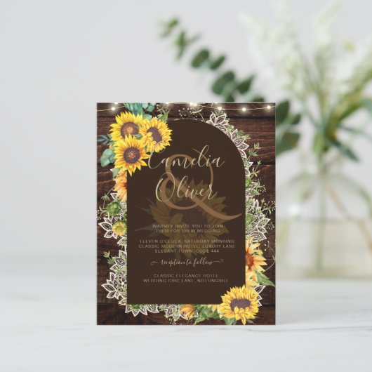 BUDGET Sunflower Lights Lace Wedding INVITE (Staand voorkant)