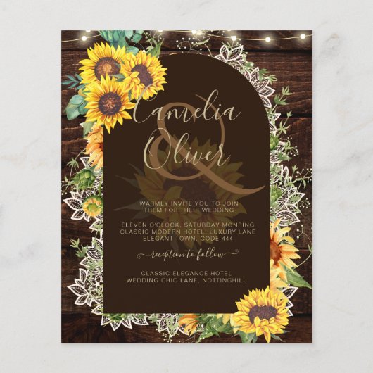 BUDGET Sunflower Lights Lace Wedding INVITE (Voorkant)