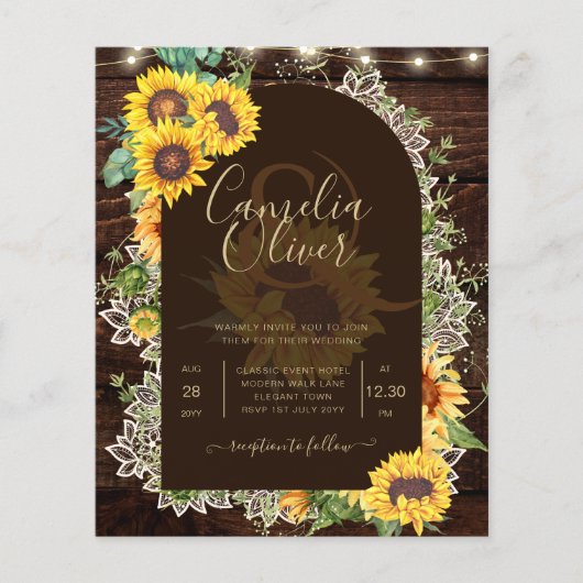 BUDGET Sunflower Lights Lace Wedding INVITE Flyer (Voorkant)