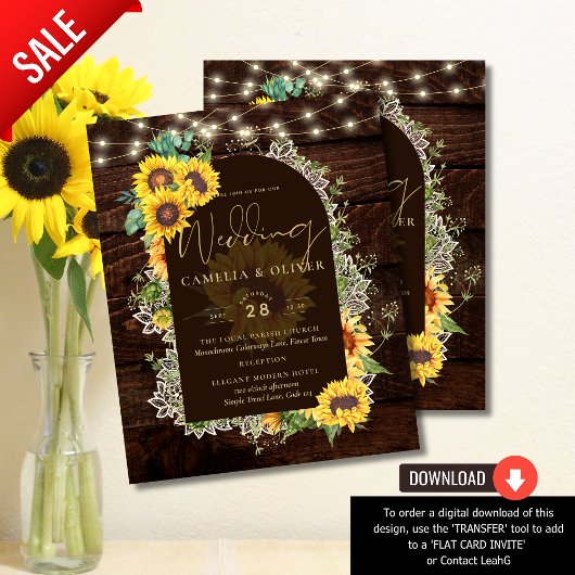 BUDGET Sunflower Lights Lace Wedding INVITE Flyer