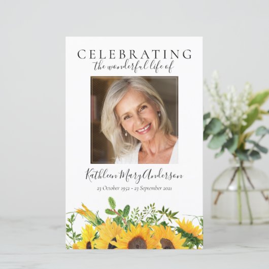 BUDGET Sunflower Photo Memorial Service Programme (Staand voorkant)