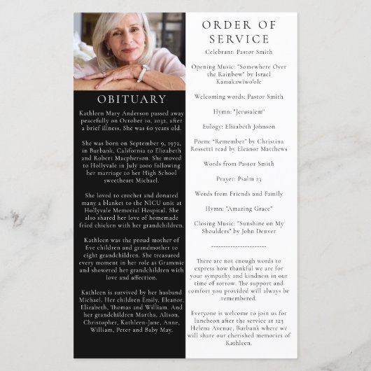 BUDGET Sunflower Photo Memorial Service Programme (Achterkant)