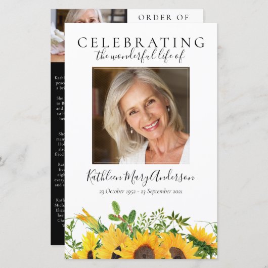 BUDGET Sunflower Photo Memorial Service Programme